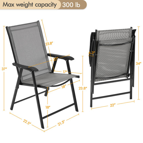 Patio Dining Chairs Set of 4 with Armrests, Outdoor Folding Chairs with Metal Frame and Backrest for Lawn, Garden, Yard and Poolside, Gray