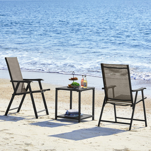 Outdoor Patio Chairs Set of 4, Portable Dining Chairs with Armrests for Camping, Lawn Yard Beach, Folding Outdoor Chairs 4-Pack with Metal Frame, Brown