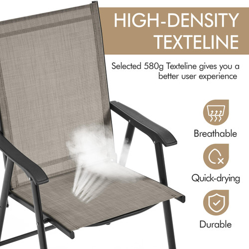 Outdoor Patio Chairs Set of 4, Portable Dining Chairs with Armrests for Camping, Lawn Yard Beach, Folding Outdoor Chairs 4-Pack with Metal Frame, Brown