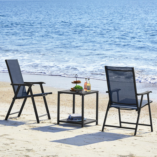 Outdoor Patio Chairs Set of 4, Portable Dining Chairs with Armrests for Camping, Lawn Yard Beach, Folding Outdoor Chairs 4-Pack with Metal Frame, Navy Blue