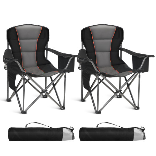 Oversized Folding Camping Chair, Heavy Duty Portable Camp Lawn Chairs, Folding Chairs for Outside with Cup Holder and Cooler Bag for Travel, Beach Support 450 LBS, 2 Pack, Black