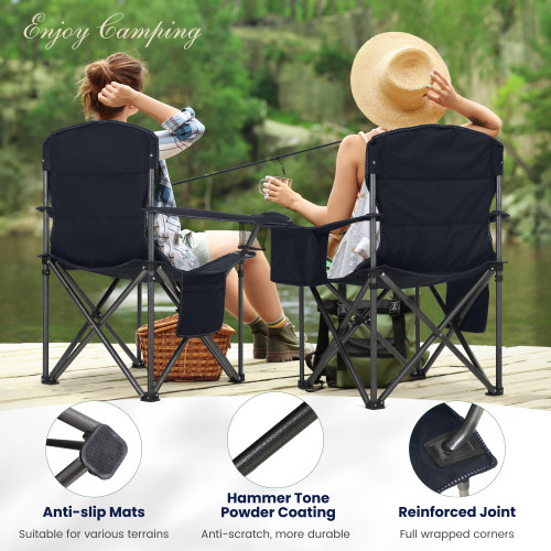 Camping Folding Chair, Heavy Duty Oversized Portable Outdoor Chair, Foldable Camp Chair with Cup Holder and Cooler Bag Support 450 LBS, Green…