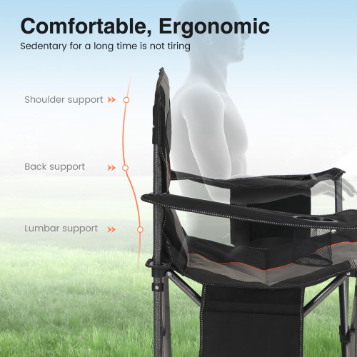 Oversized Portable Camping Folding Chair, Heavy Duty Foldable Outdoor Chair, Camp Chair with Cup Holder and Cooler Bag Support 450 LBS, Black…