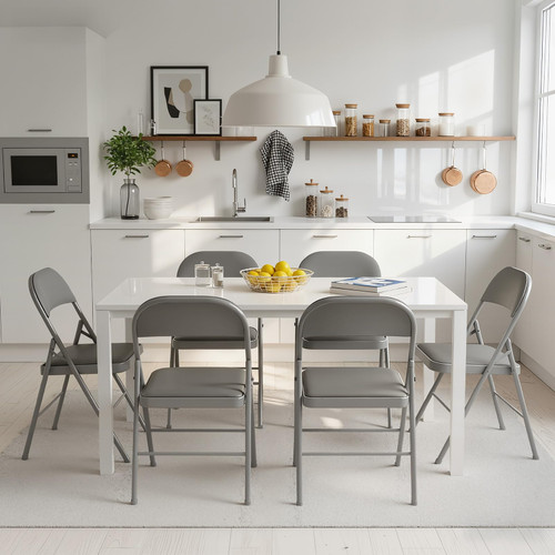 4 Pack Folding Chairs with Padded Cushion and Back - PU Leather Stackable Portable Dining Chairs Set, for Home and Office, Conference, Wedding, Party, Patio, Garden, for Indoor Outdoor, Grey