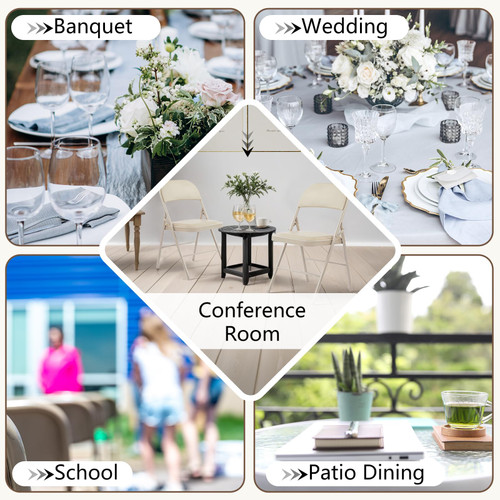 4 Pack Leather Padded Folding Chair, Indoor Outdoor Portable Stackable Commercial Seat with Steel Frame, Capacity for Home, Office, Party, Comfy, Kahki