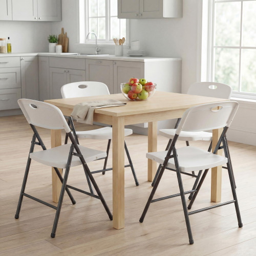 4 Pack Folding Chairs Heavy Duty - Plastic Stackable Portable Dining Chairs Set, Wedding, Party, Patio, Garden, for Indoor Outdoor, for Home and Office, Conference, White