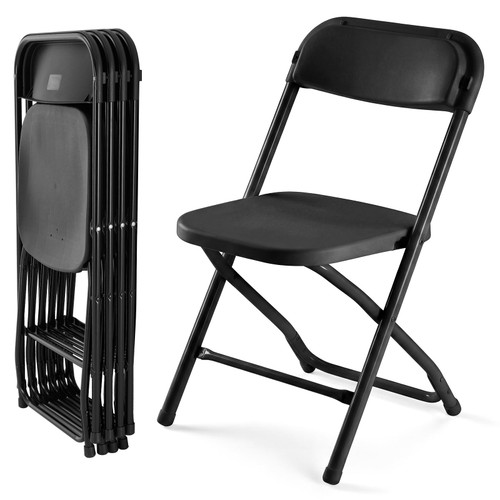 Folding Chairs Sets of 4, 330lbs Plastic Stackable Portable Patio Dining Sets, Fold Up for Indoor Outdoor, Camping, Garden, Party, Meeting (Black)