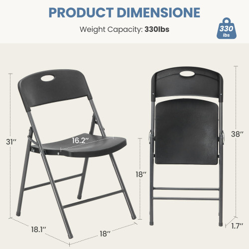 4 Pack Folding Chairs Heavy Duty - Plastic Stackable Portable Dining Chairs Set, Wedding, Party, Patio, Garden, for Indoor Outdoor, for Home and Office, Conference, Black