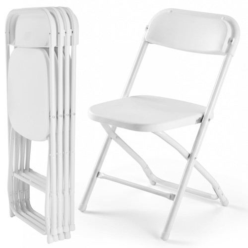 Folding Chairs Sets of 4, 330lbs Plastic Stackable Portable Patio Dining Sets, Fold Up for Indoor Outdoor, Camping, Garden, Party, Meeting (White)