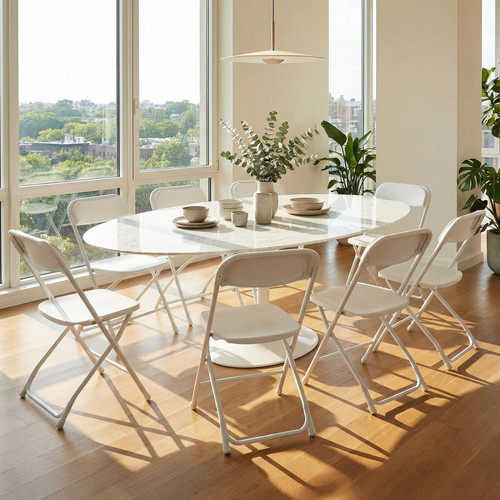 Folding Chairs Sets of 4, 330lbs Plastic Stackable Portable Patio Dining Sets, Fold Up for Indoor Outdoor, Camping, Garden, Party, Meeting (White)