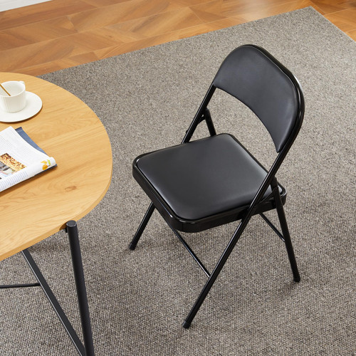 6 Pack Leather Padded Folding Chair, Indoor Outdoor Portable Stackable Commercial Seat with Steel Frame, Capacity for Home, Office, Party, Comfy, Black