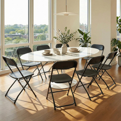 Folding Chairs Sets of 6, 330lbs Plastic Stackable Portable Patio Dining Sets, Fold Up for Indoor Outdoor, Camping, Garden, Party, Meeting (Black)