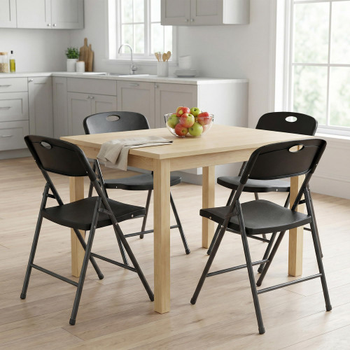6 Pack Folding Chairs Heavy Duty - Plastic Stackable Portable Dining Chairs Set, Wedding, Party, Patio, Garden, for Indoor Outdoor, for Home and Office, Conference, Black