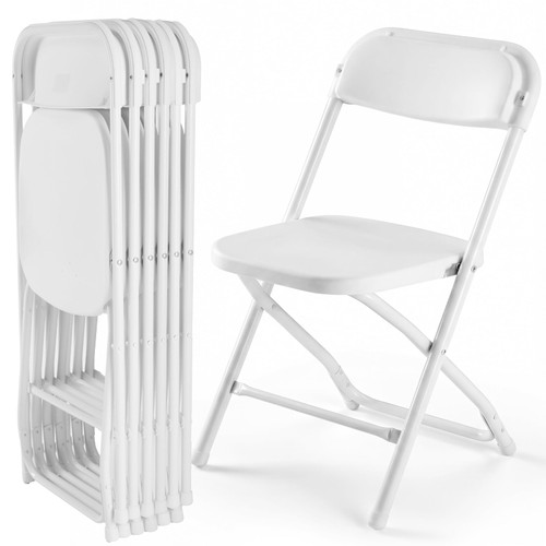 Folding Chairs Sets of 6, 330lbs Plastic Stackable Portable Patio Dining Sets, Fold Up for Indoor Outdoor, Camping, Garden, Party, Meeting (White)