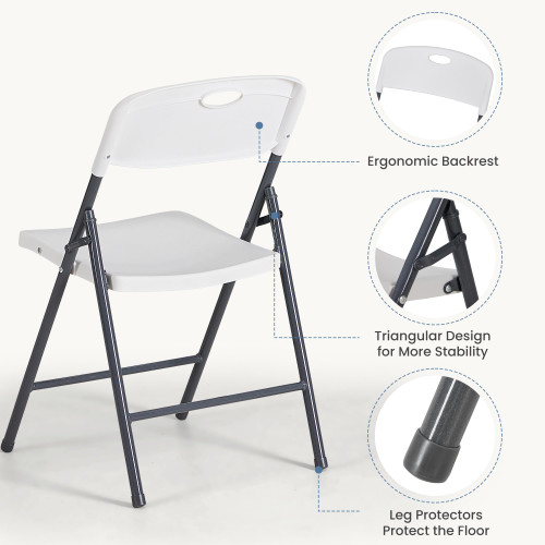 8 Pack Folding Chairs Heavy Duty - Plastic Stackable Portable Dining Chairs Set, Wedding, Party, Patio, Garden, for Indoor Outdoor, for Home and Office, Conference, White
