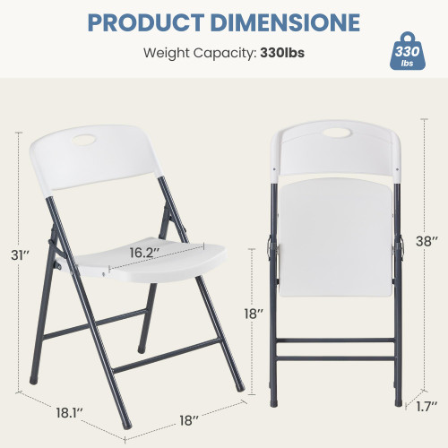10 Pack Folding Chairs Heavy Duty - Plastic Stackable Portable Dining Chairs Set, Wedding, Party, Patio, Garden, for Indoor Outdoor, for Home and Office, Conference, White