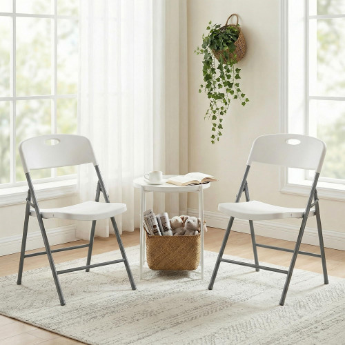 10 Pack Folding Chairs Heavy Duty - Plastic Stackable Portable Dining Chairs Set, Wedding, Party, Patio, Garden, for Indoor Outdoor, for Home and Office, Conference, White