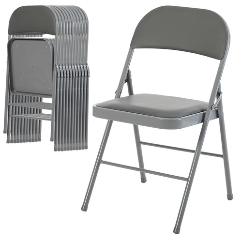 12 Pack Folding Chairs with Padded Cushion and Back - PU Leather Stackable Portable Dining Chairs Set, for Home and Office, Conference, Wedding, Party, Patio, Garden, for Indoor Outdoor, Grey