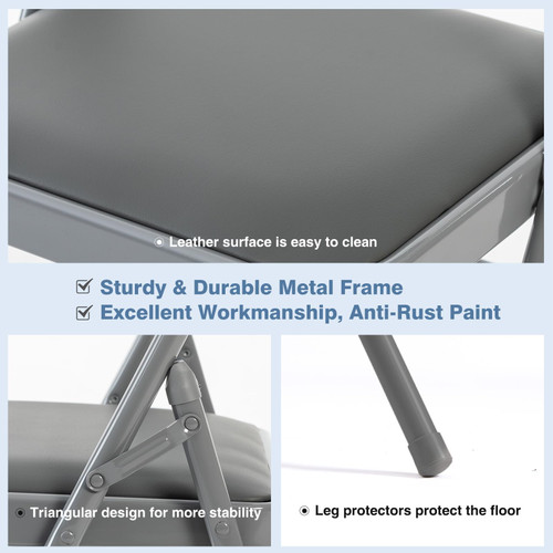 12 Pack Folding Chairs with Padded Cushion and Back - PU Leather Stackable Portable Dining Chairs Set, for Home and Office, Conference, Wedding, Party, Patio, Garden, for Indoor Outdoor, Grey