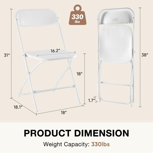 Folding Chairs Sets of 20, 330lbs Plastic Stackable Portable Patio Dining Sets, Fold Up for Indoor Outdoor, Camping, Garden, Party, Meeting (White)
