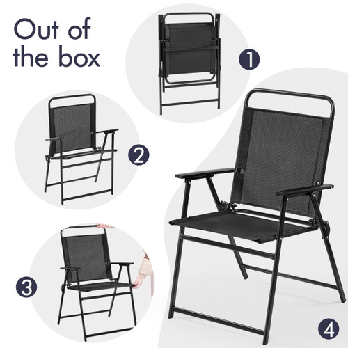 Outdoor Patio Chairs Set of 2, Folding Patio Chairs with Metal Frame, Armrests, Portable Dining Chairs for Camping, Lawn, Garden and Porch, Black