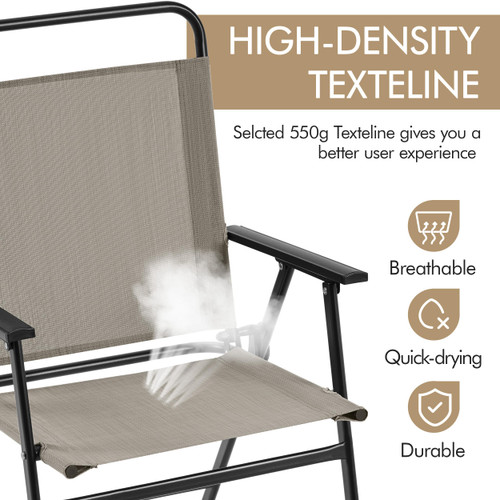Outdoor Patio Chairs Set of 2, Folding Patio Chairs for Outside with Metal Frame, Armrests, Portable Dining Chairs for Camping, Lawn, Garden and Porch, Brown