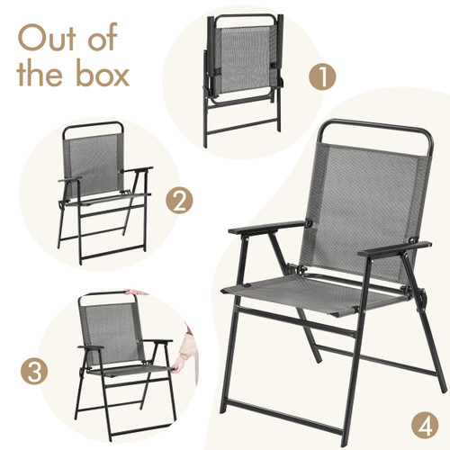 Outdoor Patio Chairs Set of 2, Folding Patio Chairs with Metal Frame, Armrests, Portable Dining Chairs for Camping, Lawn, Garden and Porch, Gray