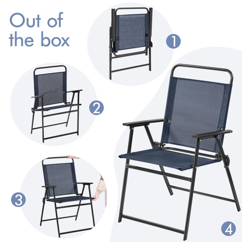 Outdoor Patio Chairs Set of 2, Folding Patio Chairs with Metal Frame, Armrests, Portable Dining Chairs for Camping, Lawn, Garden and Porch, Navy Blue