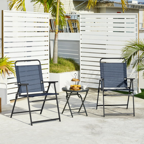 Outdoor Patio Chairs Set of 4, Folding Patio Chairs for Outside with Metal Frame, Armrests, Portable Dining Chairs for Camping, Lawn, Garden and Porch, Navy Blue