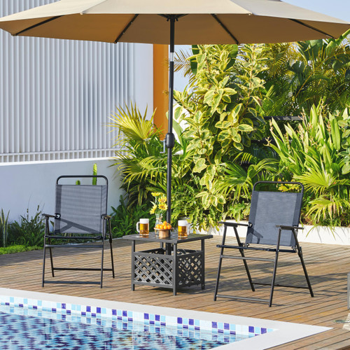 Outdoor Patio Chairs Set of 4, Folding Patio Chairs for Outside with Metal Frame, Armrests, Portable Dining Chairs for Camping, Lawn, Garden and Porch, Navy Blue