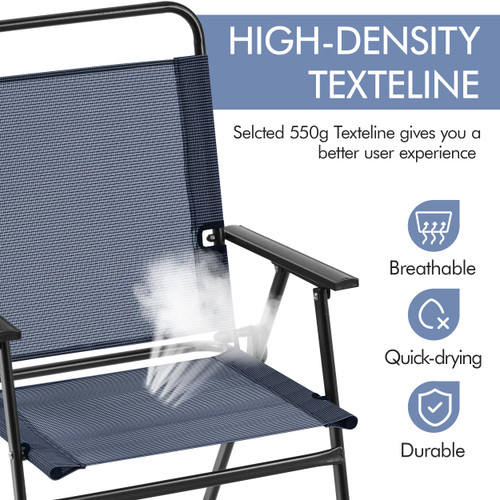 Outdoor Patio Chairs Set of 4, Folding Patio Chairs for Outside with Metal Frame, Armrests, Portable Dining Chairs for Camping, Lawn, Garden and Porch, Navy Blue