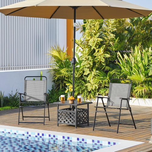 Outdoor Patio Chairs Set of 4, Folding Patio Chairs with Metal Frame, Armrests, Portable Dining Chairs for Camping, Lawn, Garden and Porch, Gray
