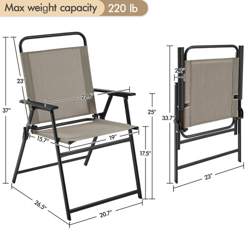 Outdoor Patio Chairs Set of 4, Folding Patio Chairs with Metal Frame, Armrests, Portable Dining Chairs for Camping, Lawn, Garden and Porch, Brown