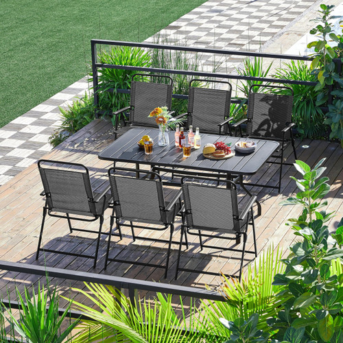 Outdoor Folding Patio Chairs Set of 4, Portable Outdoor Folding Chairs for Outside, Lawn, Garden and Porch with Metal Frame, Armrests, Stackable, Foldable and Portable Design, Black