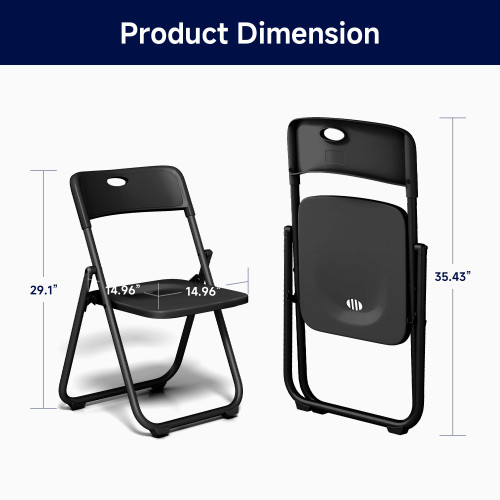 10 Pack Black Plastic Folding Chairs, Lightweight Foldable Chair with 350lbs Capacity, Portable Seat with Sturdy Steel Frame for Indoor & Outdoor Use