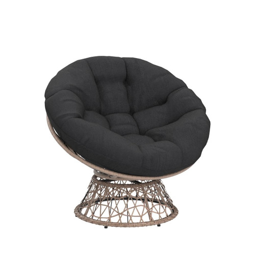 40" Ergonomic Wicker Papasan Chair with Soft Thick Density Fabric Cushion, High Capacity Steel Frame, 360 Degree Swivel for Living, Bedroom, Reading Room, Lounge, Onyx Stone - Brown Base