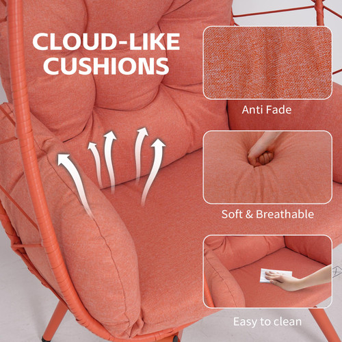Wicker Rocking Egg Chair 330lbs Capacity Outdoor Indoor Oversized Rattan Chair with Cushion All-Weather Luxury Lounge Chair for Patio Balcony Backyard Garden (Orange-red and Orange-red)