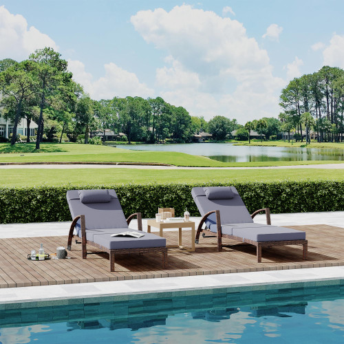 Outdoor Chaise Lounge Set of 2 Rattan Patio Folding Chaise Lounge Adjustable 5 Position Back Patio Pool Lounge Chair with Cushion Pillow for Poolside Backyard Deck Porch Blue