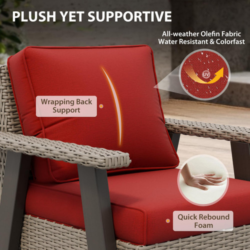 Rustic Hideaway Outdoor Swivel Rocker Patio Chair Set of 1, Wicker Swivel Rocking Chair for Patio, Outdoor Balcony Furniture with Wood Grain Finish, Beige/Red