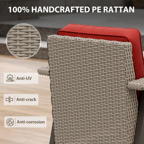 Rustic Hideaway Outdoor Swivel Rocker Patio Chair Set of 1, Wicker Swivel Rocking Chair for Patio, Outdoor Balcony Furniture with Wood Grain Finish, Beige/Red