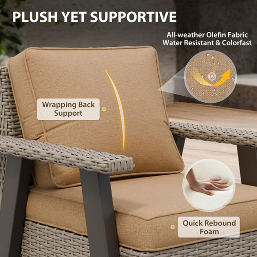 Rustic Hideaway Outdoor Swivel Rocker Patio Chairs Set of 2, Wicker Swivel Rocking Chairs for Patio, Outdoor Balcony Furniture with Wood Grain Finish, Beige/Tan