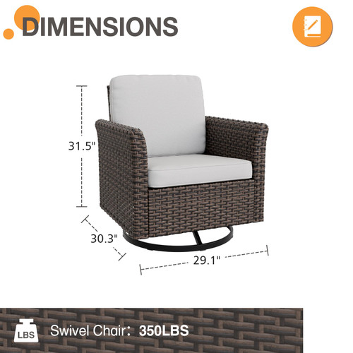 Harbor Retreat 2 Piece Outdoor Patio Swivel Rocker Set, 360° Swivel Rocking Glider Chairs, PE Wicker Furniture, Brown/Beige