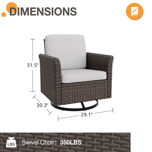 Harbor Retreat 4 Piece Outdoor Patio Swivel Rocker Set, 360° Swivel Rocking Glider Chairs, PE Wicker Furniture, Brown/Beige