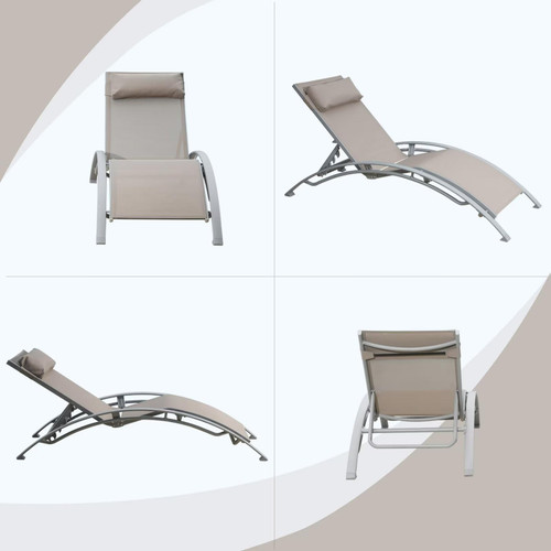 Pool Lounge Chairs Set of 2, Adjustable Aluminum Outdoor Chaise Lounge Chairs, All Weather for Deck Lawn Poolside Backyard -Beige Textilene