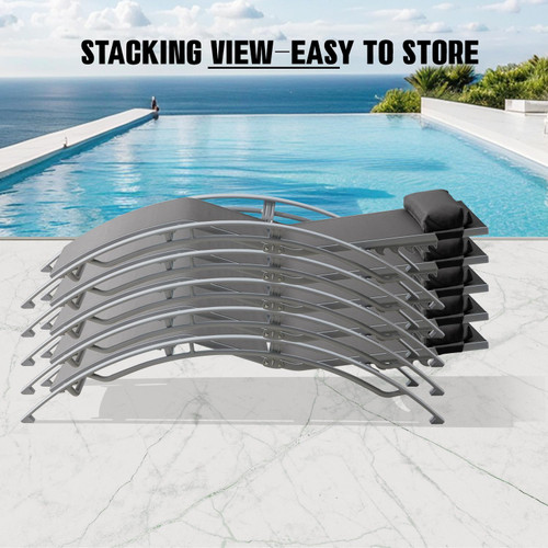Pool Lounge Chairs Set of 2, Adjustable Aluminum Outdoor Chaise Lounge Chairs, All Weather for Deck Lawn Poolside Backyard -Dark Grey Textilene