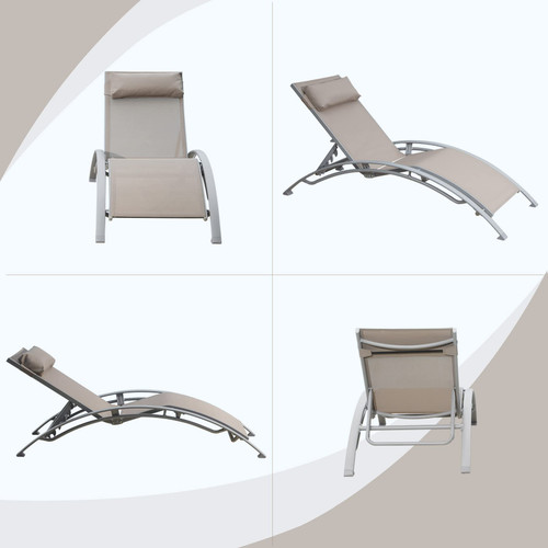 Pool Lounge Chairs Set of 3, Adjustable Aluminum Outdoor Chaise Lounge Chairs with Metal Side Table, All Weather for Deck Lawn Poolside Backyard -Beige Textilene