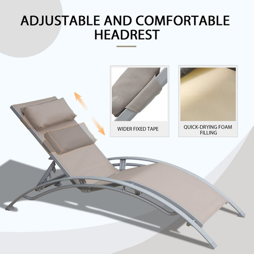 Pool Lounge Chairs Set of 3, Adjustable Aluminum Outdoor Chaise Lounge Chairs with Metal Side Table, All Weather for Deck Lawn Poolside Backyard -Beige Textilene
