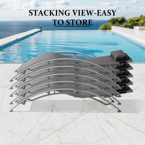 Pool Lounge Chairs Set of 3, Adjustable Aluminum Outdoor Chaise Lounge Chairs with Metal Side Table, All Weather for Deck Lawn Poolside Backyard -Dark Grey Textilene