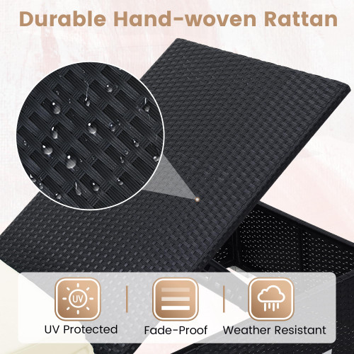 Outdoor Chaise Lounge Chairs, All-Weather Wicker Pool Lounge Chair Set of 2 with Side Table, Adjustable Backrest & Washable Cushions for Patio, Poolside, Beach, White