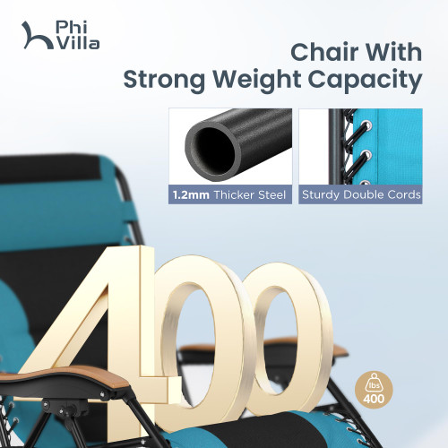 XXL Oversized Padded Zero Gravity Chair Set of 2, Foldable Patio Recliner, 30" Wide Seat Anti Gravity Lounger with Armrest and Cup Holder, Support 400 LBS (Aqua Blue)